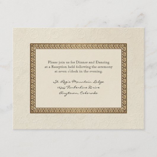 金糸の錦織とダマスクの花文様をあしらった、格式高い公式の招待状 エンクロージャーカード (正面)