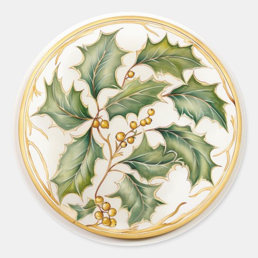 金糸細工のゴールドのホリーベリー ラウンドシール (正面)
