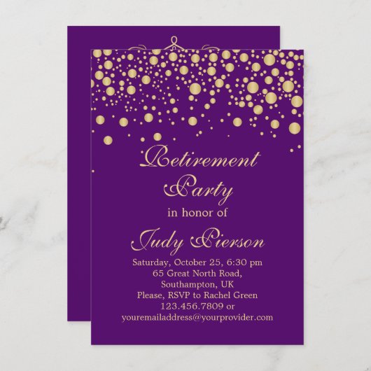 金紙吹雪の退職のパーティの招待状 招待状 (正面/裏面)