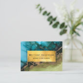 金素晴らし箔ブラックティール(緑がかった色)カスタム抽象芸術 名刺 (スタンド正面)