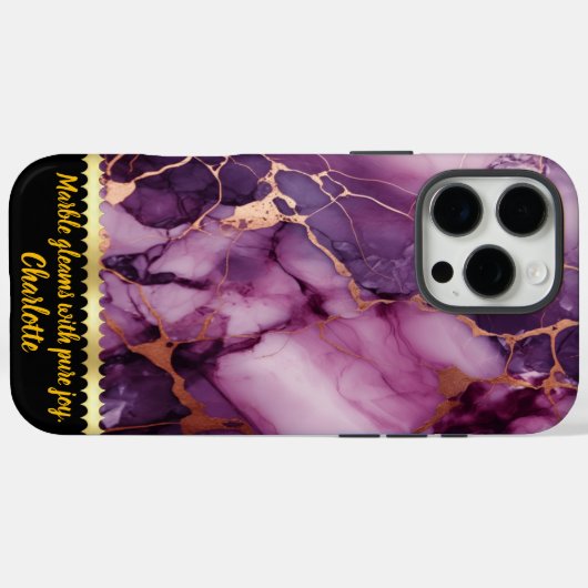 金素晴らし色のアクセントを持つ紫の大理石デザイン Case-Mate iPhoneケース (裏面 (横))