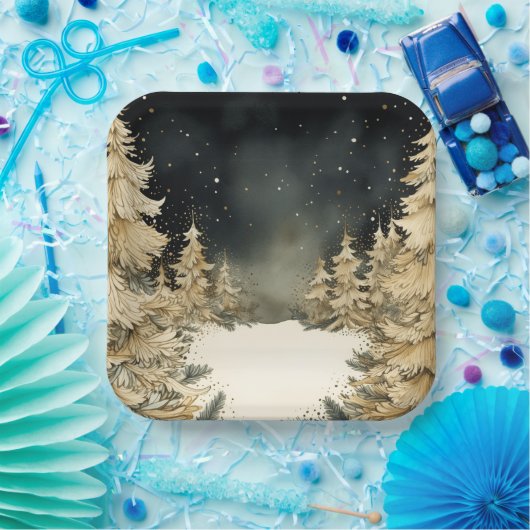 金素朴のクリスマス ペーパープレート (パーティー)