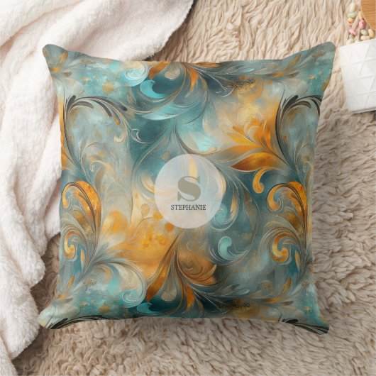 金素朴属ペイズリー抽象芸術-ヴィンテージインスパイア- クッション (ブランケット)