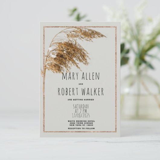 金素朴灰色の湿地結婚フローラ 招待状 (スタンド正面)