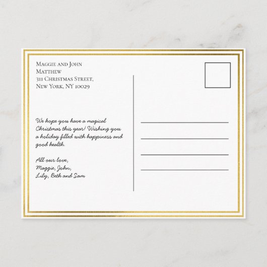 金素朴箔クリスマスファミリーフォトコラージュ ポストカード (裏面)