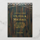 金素朴箔ワードレース灯を使用した木材 箔招待状 (正面)