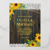 金素朴箔付き木材ワードひまわりレース 箔招待状 (正面)