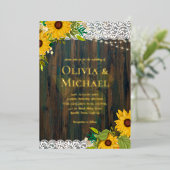 金素朴箔付き木材ワードひまわりレース 箔招待状 (立ち正面)