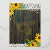 金素朴箔付き木材ワードひまわりレース 箔招待状 (裏面)