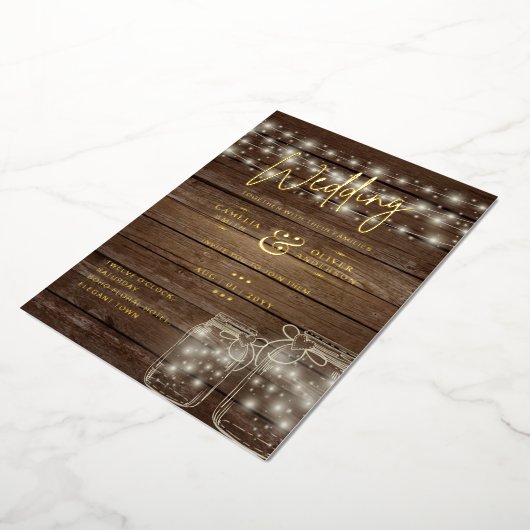 金素朴箔文字メイスンジャースライツ結婚ズ 箔招待状 (回転した状態)