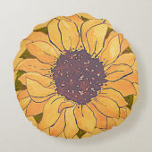 金素朴金黄ヒマワリ水彩フローラR ラウンドクッション (裏面)