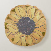 金素朴金黄ヒマワリ水彩フローラR ラウンドクッション (正面)