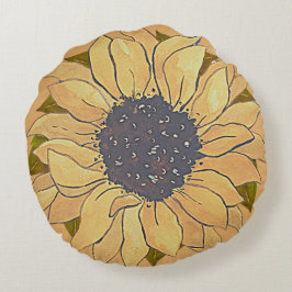 金素朴金黄ヒマワリ水彩フローラR ラウンドクッション