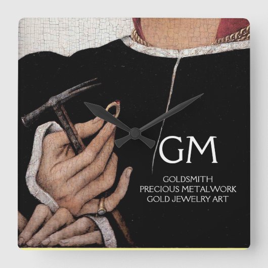 金細工師、金大切細工師、金ゴールドジュエリー芸術 スクエア壁時計 (正面)