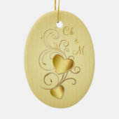 金結合されたハート第50の結婚記念日 セラミックオーナメント (裏面)