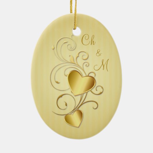 金結合されたハート第50の結婚記念日 セラミックオーナメント (裏面)