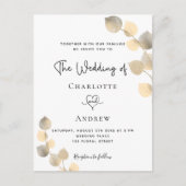 金結婚のユーカリ白金ゴールド インビテーションポストカード (正面)