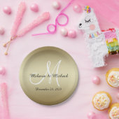 金結婚式の紙皿|のモノグラム ペーパープレート (パーティー)