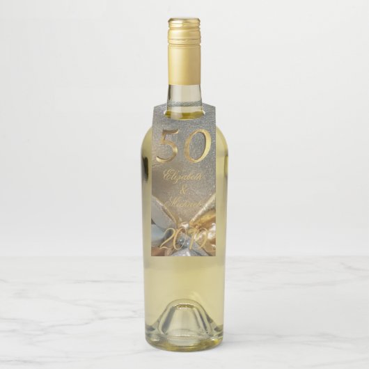 金結婚式第50記念日のエレガントでフェイクな金ゴールド ボトルネックタグ (ボトル)