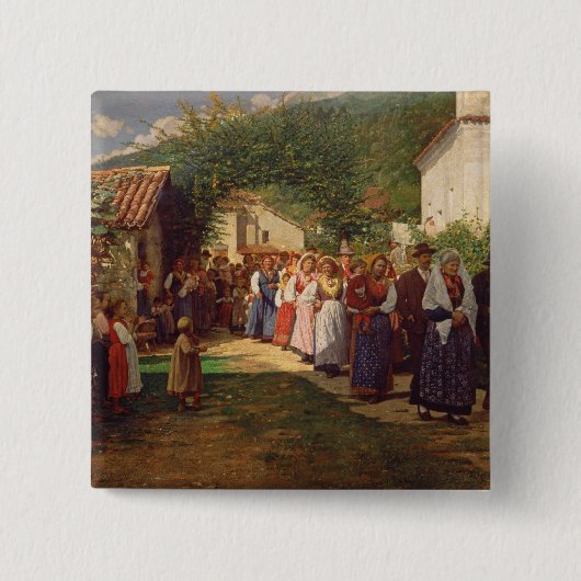 金結婚式(キャンバスの油) 缶バッジ (正面)