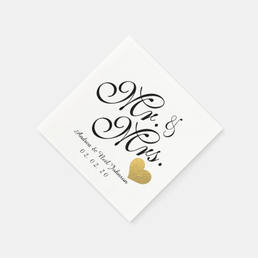 金結婚箔フェイクハートエレガント夫妻 スタンダードカクテルナプキン (角)