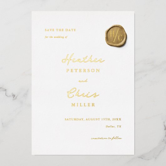 金結婚箔ユニークの保存 箔招待状 (正面)