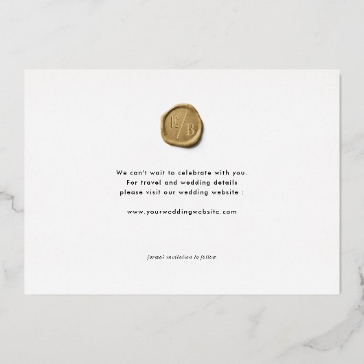 金結婚箔ユニークの日付 箔招待状 (裏面)