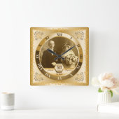 金結婚記念日のカスタマイズ可能な写真のギフト スクエア壁時計 (ホーム)