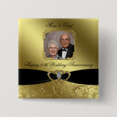 金結婚記念日の写真ボタン 缶バッジ (正面)