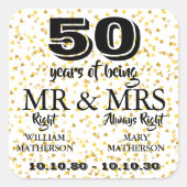 金結婚記念日の氏夫人Right スクエアシール (正面)