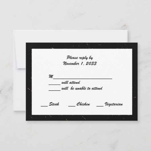 金結婚記念日RSVPは金ゴールドの斑点を梳きます 出欠カード (裏面)