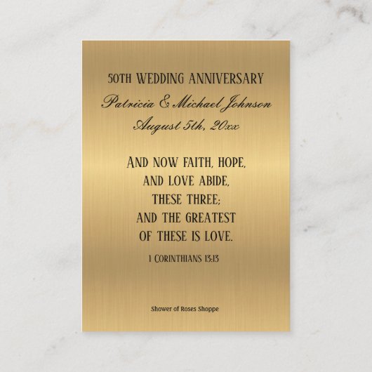 金結婚金十字聖札の記念日 名刺 (裏面)