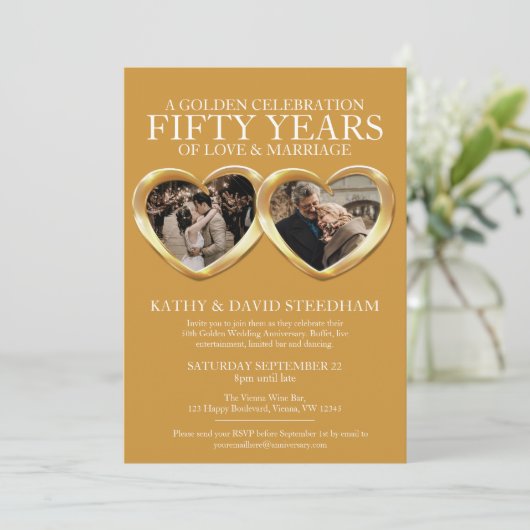 金結婚金記念日50日パーティー6枚 招待状 (スタンド正面)