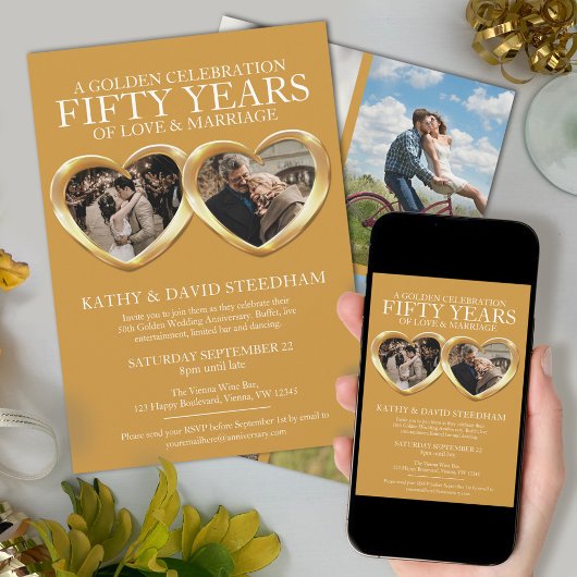 金結婚金記念日50日パーティー6枚 招待状