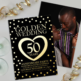 金結婚金記念日50thパーティーブラック金ゴールド 箔招待状