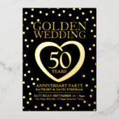金結婚金記念日50thパーティーブラック金ゴールド 箔招待状 (正面)