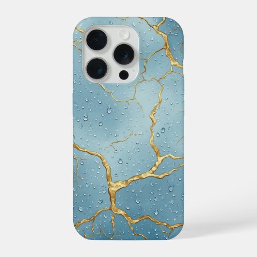 💙 金継ぎのゴールドクラック ✨ 青い水滴💙 iPhoneケース (裏面)