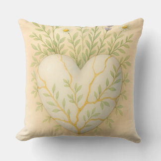 金継ぎの野の花のハート ウォーターカラー クッション