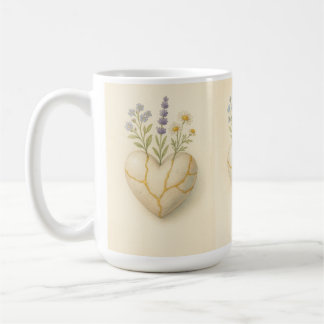 金継ぎの野の花のハート ウォーターカラー コーヒーマグカップ
