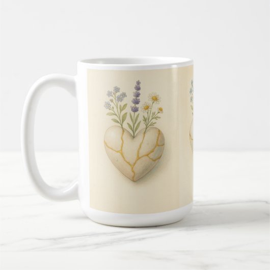 金継ぎの野の花のハート ウォーターカラー コーヒーマグカップ (左)