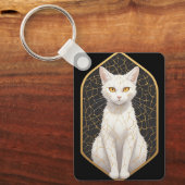 金継ぎ模様の白猫 🐾 キーホルダー (正面)
