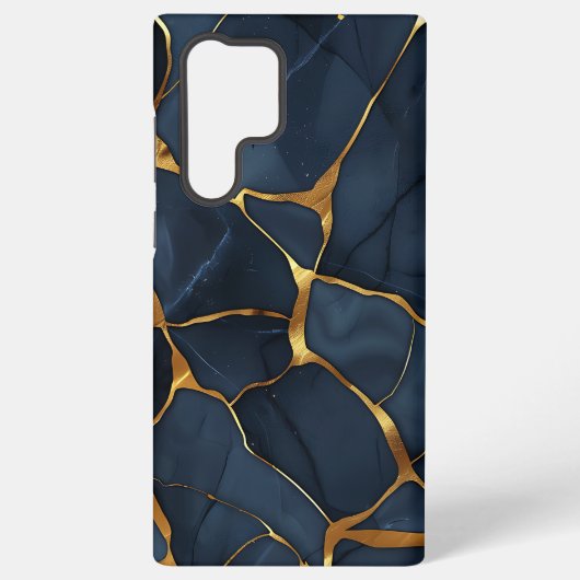 金継ぎ風ダークブルーのiPhoneケース Samsung Galaxyケース (裏面)