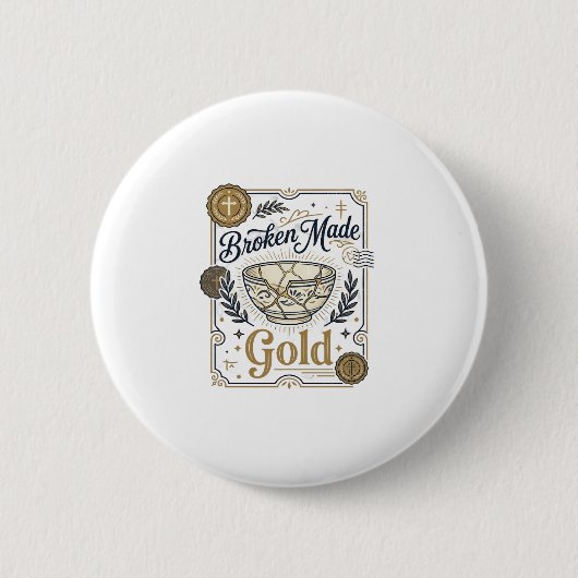 金継ぎ キリスト 修復 割れた器 信仰 レトロ おもしろTシャツ デザイン 缶バッジ (正面)