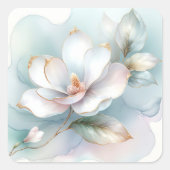 金縁の白いマグノリア花 スクエアシール (正面)