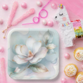 金縁の白いマグノリア花 ペーパープレート (パーティー)