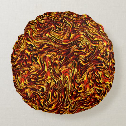 金色で鮮やかな赤いテクスチャ ラウンドクッション (正面)