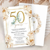 金色と白の芍薬の50周年記念ウエディング 招待状