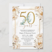 金色と白の芍薬の50周年記念ウエディング 招待状 (正面)