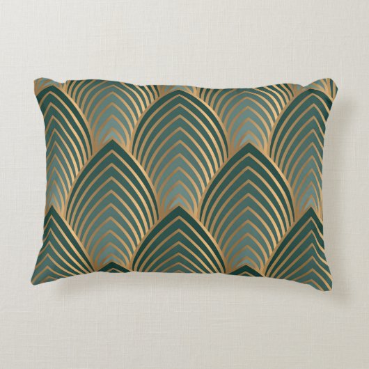 金色と緑色のcを使用したジオメトリのシームレスなパターン アクセントクッション (裏面)