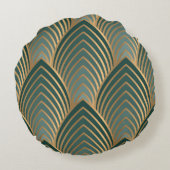 金色と緑色のcを使用したジオメトリのシームレスなパターン ラウンドクッション (裏面)